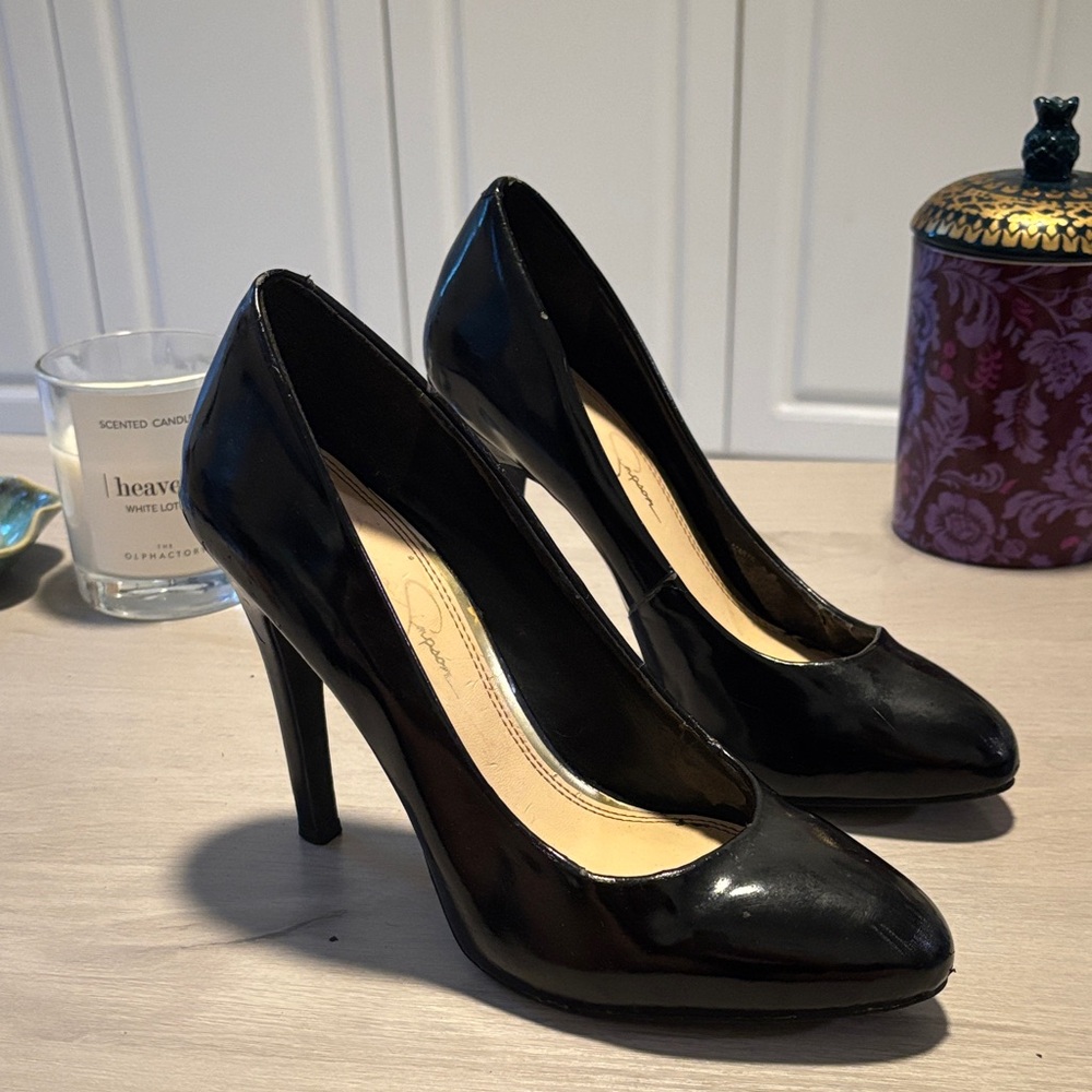 Jessica Simpson Black Patent Pointed Toe Stiletto Pumps